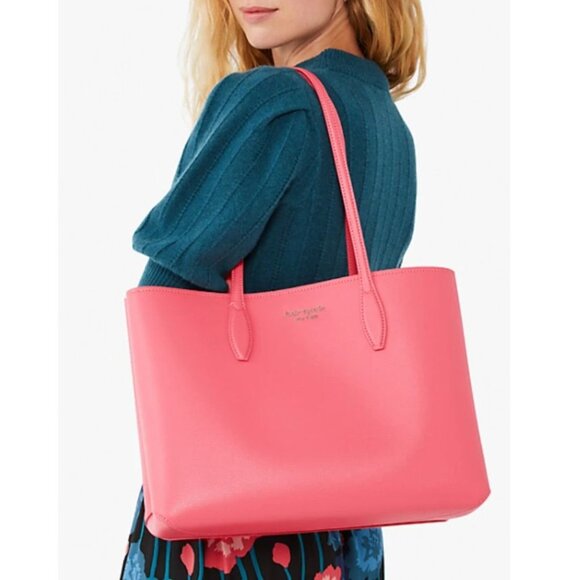 Kate Spade All Day Large Tote Orchid Pink Leather Shoulder Bag Wristlet Classic - Picture 3 of 8
